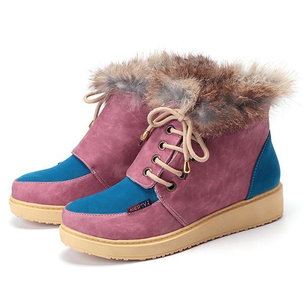 Dames Winter Lace Up Flats Bontvoering Warm Houden Katoenen Ankel Snowboots