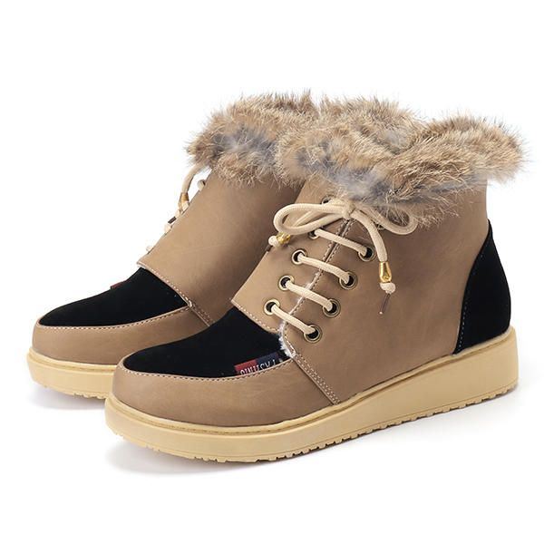 Dames Winter Lace Up Flats Bontvoering Warm Houden Katoenen Ankel Snowboots