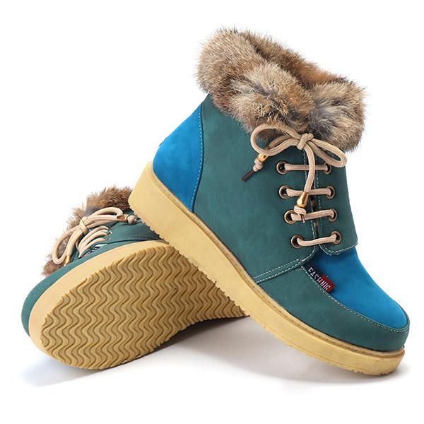 Dames Winter Lace Up Flats Bontvoering Warm Houden Katoenen Ankel Snowboots