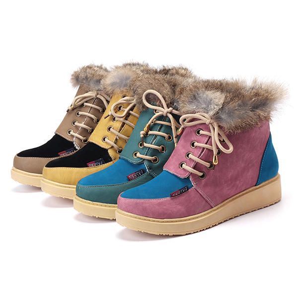 Dames Winter Lace Up Flats Bontvoering Warm Houden Katoenen Ankel Snowboots