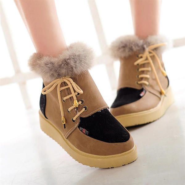 Dames Winter Lace Up Flats Bontvoering Warm Houden Katoenen Ankel Snowboots