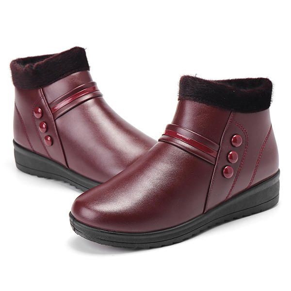 Dames Winter Leren Bontvoering Comfortabele Slip Op Enkel Snowboots