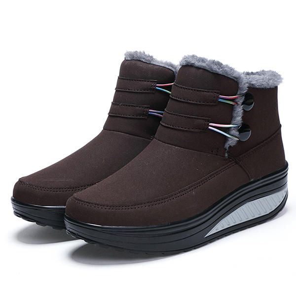 Dames Winter Slip On Warm Houden Laarzen Nepbont Voering Rocker Zool Schoenen Snowboots