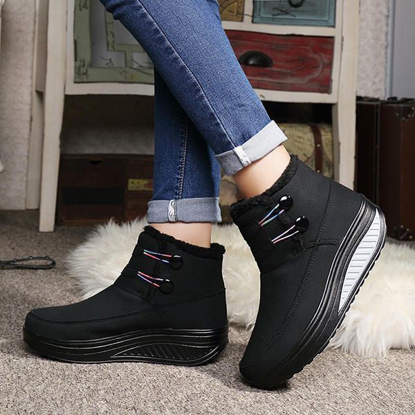 Dames Winter Slip On Warm Houden Laarzen Nepbont Voering Rocker Zool Schoenen Snowboots