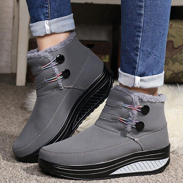 Dames Winter Slip On Warm Houden Laarzen Nepbont Voering Rocker Zool Schoenen Snowboots