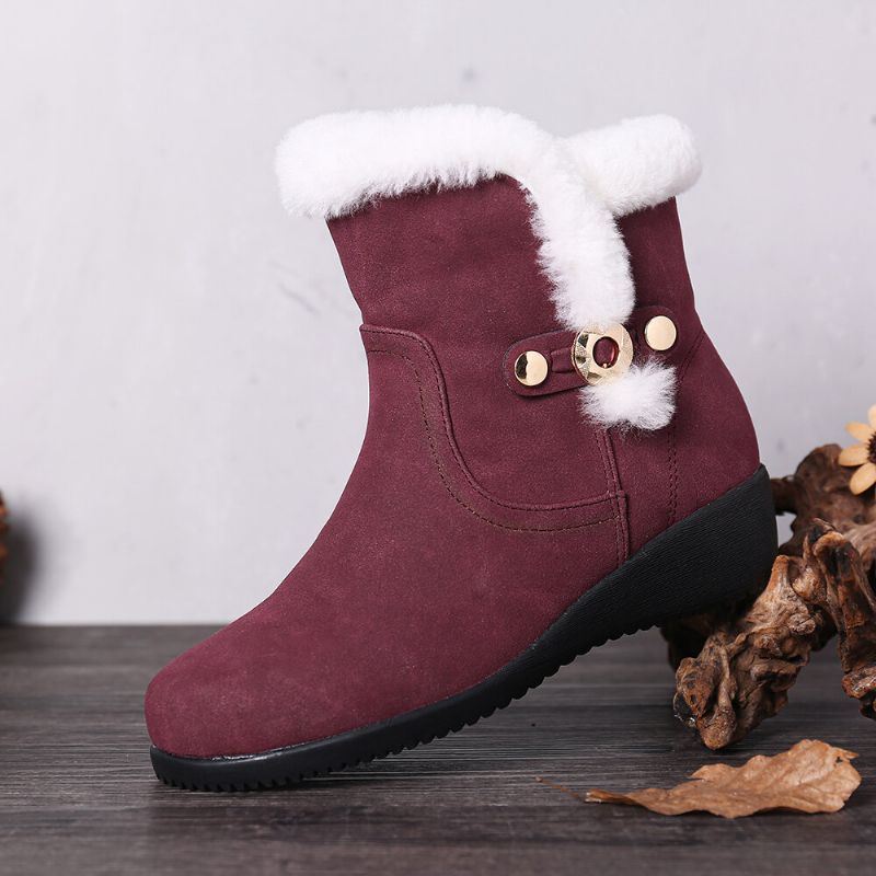 Dames Winter Suede Warm Pluche Voering Gesp Antislip Enkel Snowboots