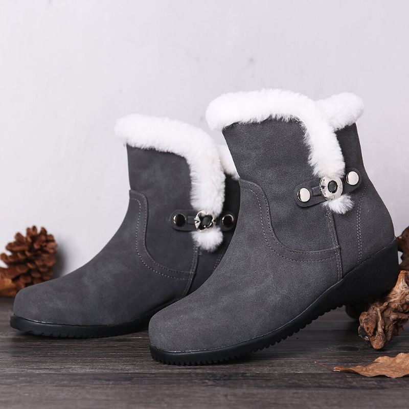 Dames Winter Suede Warm Pluche Voering Gesp Antislip Enkel Snowboots