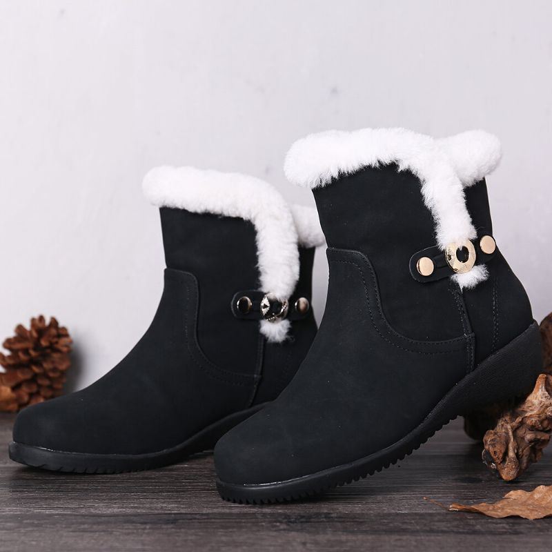 Dames Winter Suede Warm Pluche Voering Gesp Antislip Enkel Snowboots