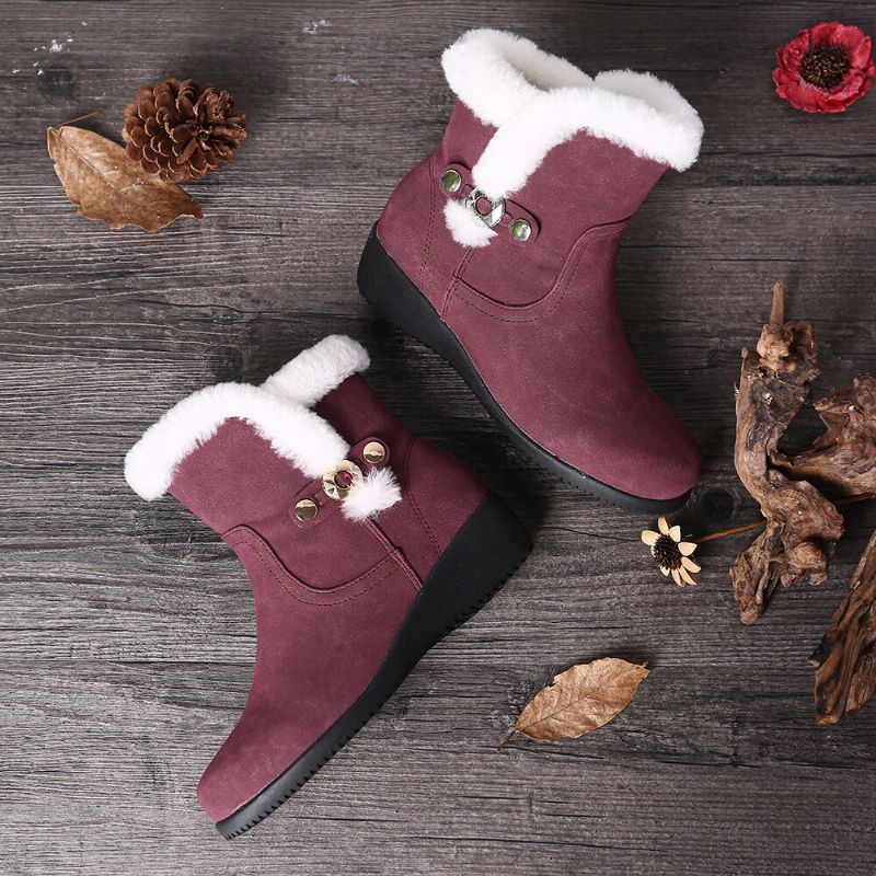 Dames Winter Suede Warm Pluche Voering Gesp Antislip Enkel Snowboots