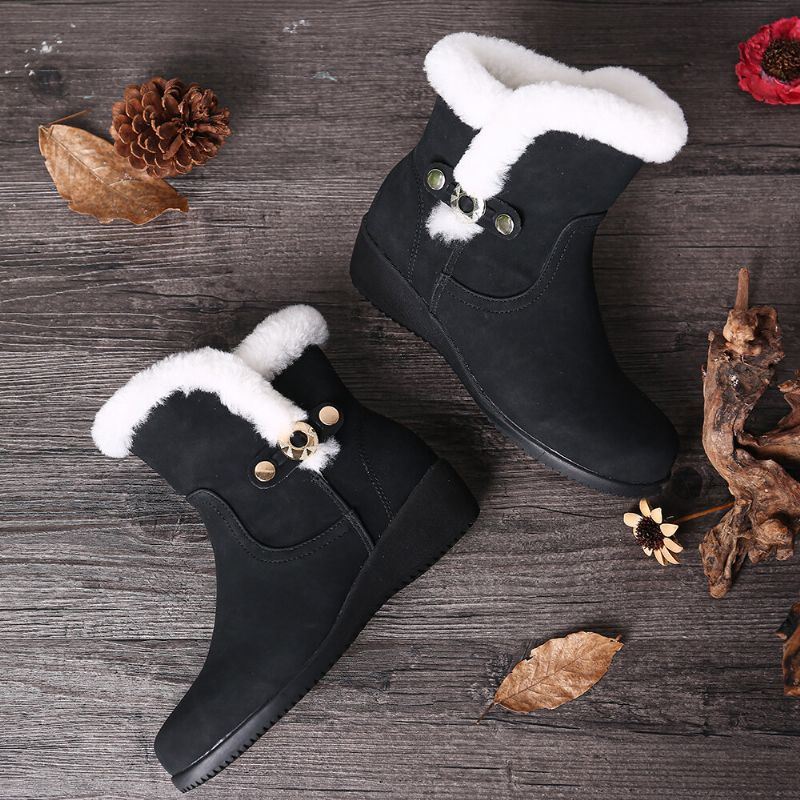 Dames Winter Suede Warm Pluche Voering Gesp Antislip Enkel Snowboots