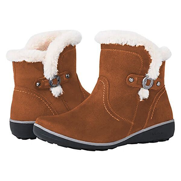 Dames Winter Suede Warm Pluche Voering Gesp Antislip Enkel Snowboots