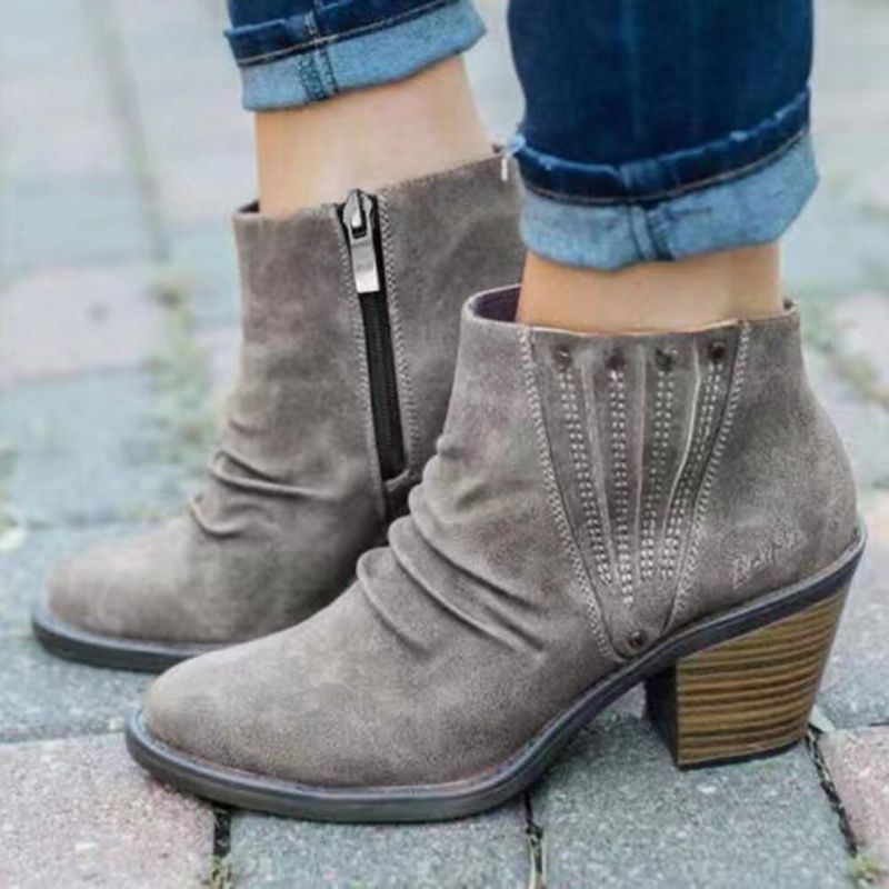 Grote Maat Dames Casual Retro Side-zip Chunky Heel Boots