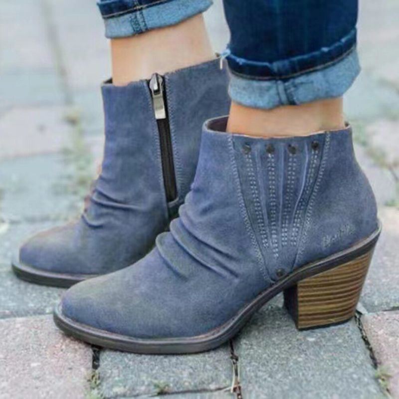 Grote Maat Dames Casual Retro Side-zip Chunky Heel Boots