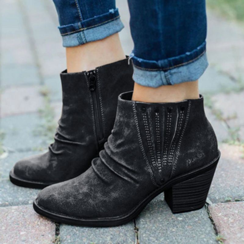 Grote Maat Dames Casual Retro Side-zip Chunky Heel Boots