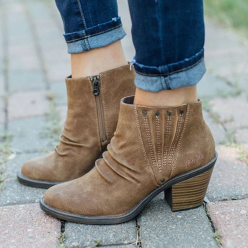 Grote Maat Dames Casual Retro Side-zip Chunky Heel Boots