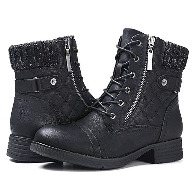 Grote Maat Dames Casual Soft Comfy Warm Gevoerd Patchwork Wollen Zijrits Combat Boots