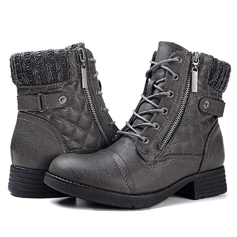 Grote Maat Dames Casual Soft Comfy Warm Gevoerd Patchwork Wollen Zijrits Combat Boots