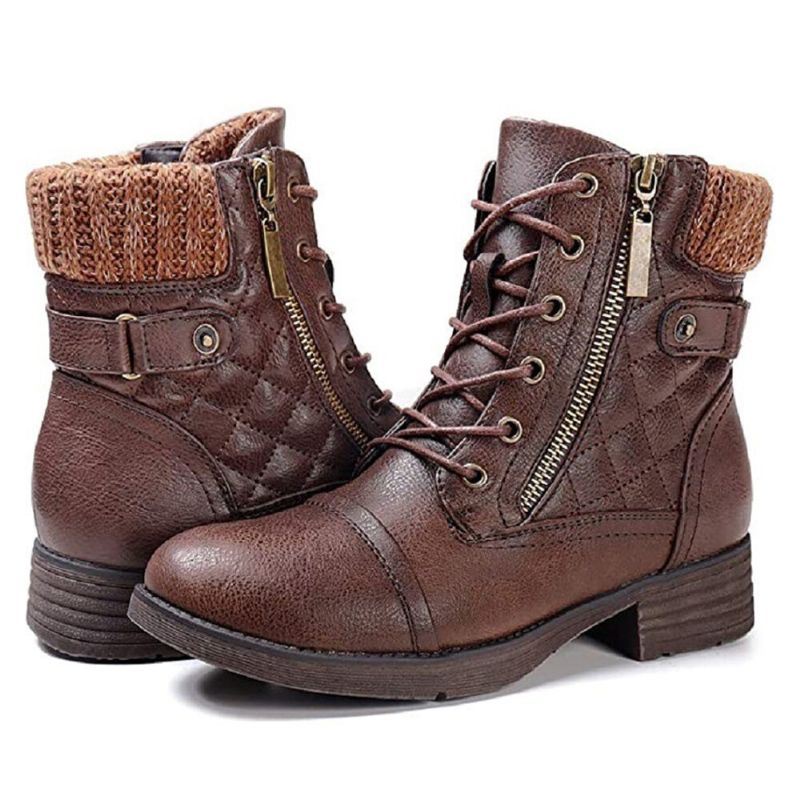 Grote Maat Dames Casual Soft Comfy Warm Gevoerd Patchwork Wollen Zijrits Combat Boots