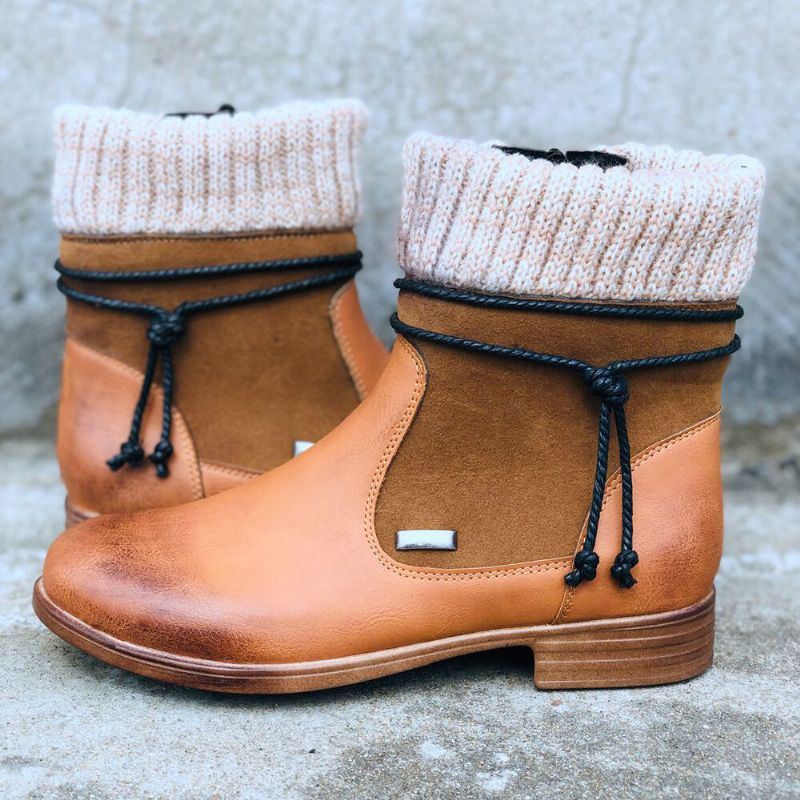 Grote Maat Dames Retro Warme Dagelijkse Winter Sokken Splicing Boots