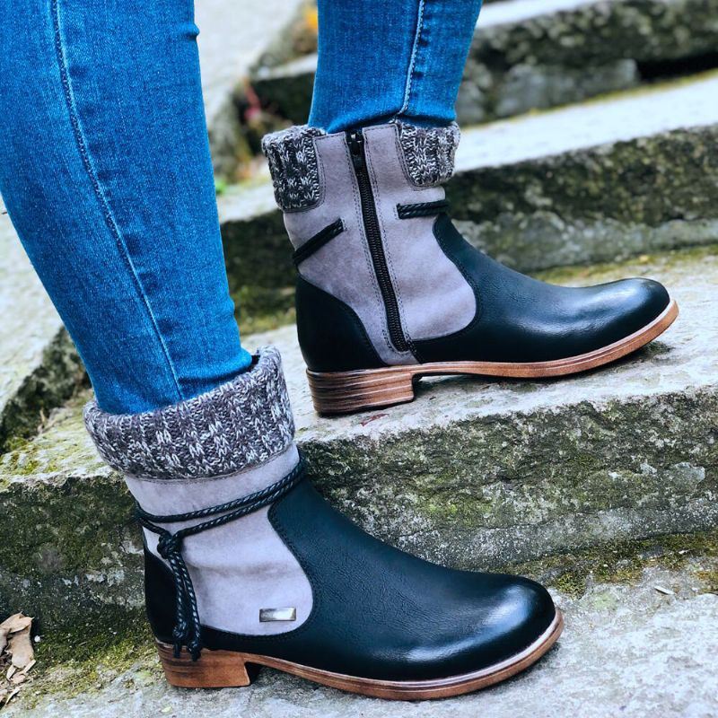 Grote Maat Dames Retro Warme Dagelijkse Winter Sokken Splicing Boots