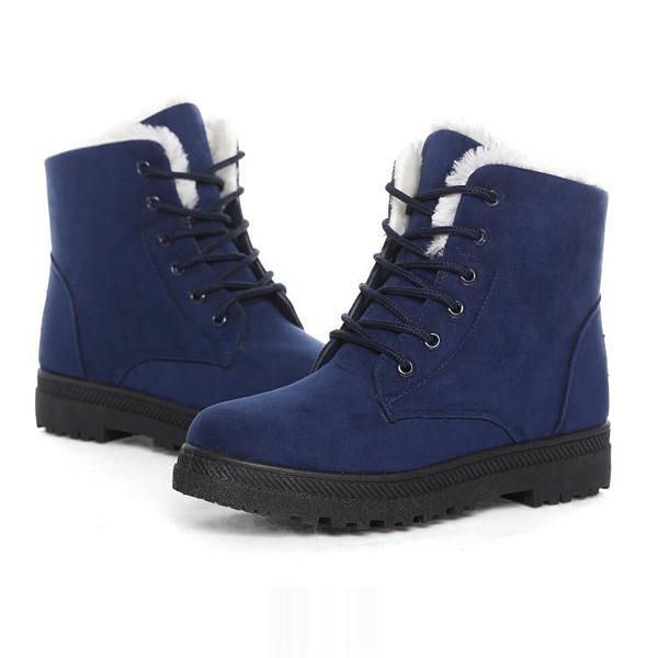 Grote Maat Dames Winter Warm Houden Platte Pluche Snowboots Enkel Korte Laarzen