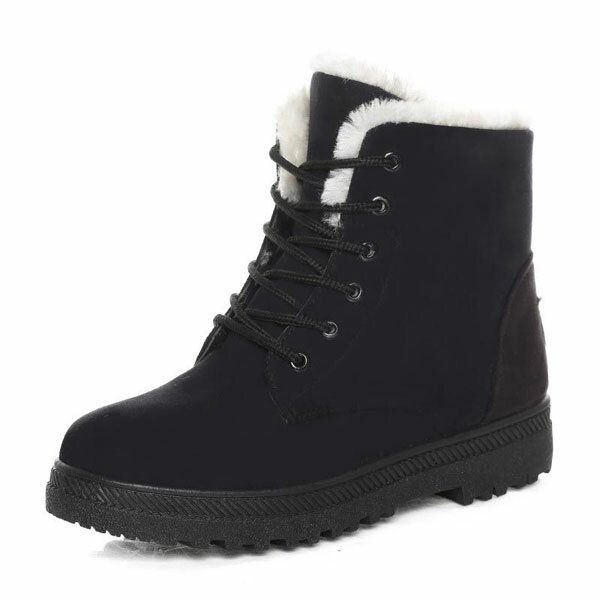 Grote Maat Dames Winter Warm Houden Platte Pluche Snowboots Enkel Korte Laarzen