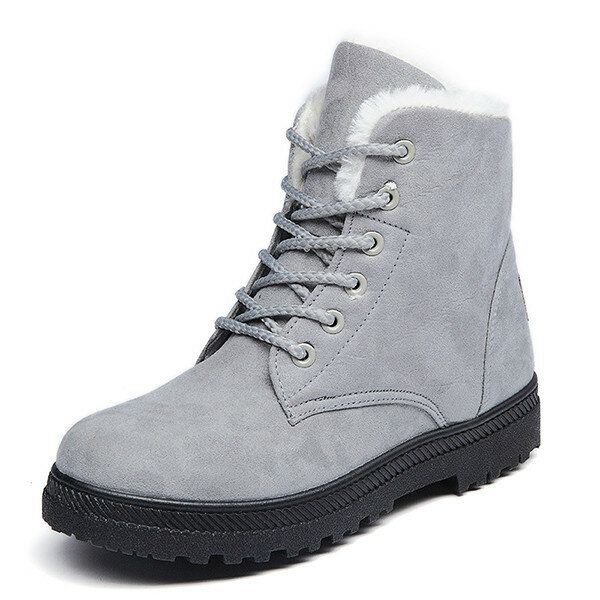 Grote Maat Dames Winter Warm Houden Platte Pluche Snowboots Enkel Korte Laarzen