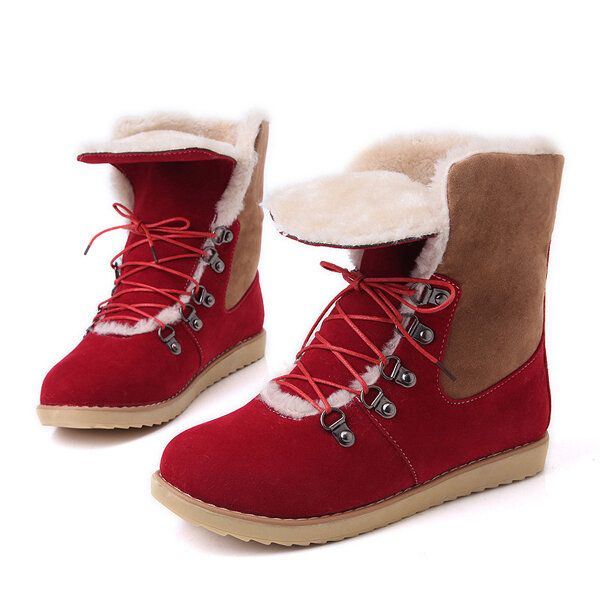 Grote Maat Winter Dames Platte Laarzen Warm Houden Casual Lace Up Snowboots