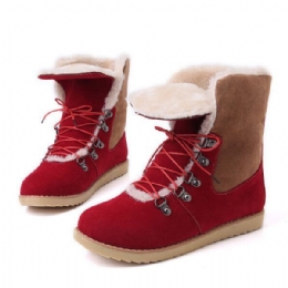 Grote Maat Winter Dames Platte Laarzen Warm Houden Casual Lace Up Snowboots