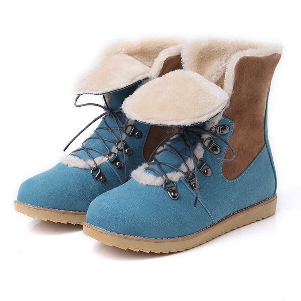 Grote Maat Winter Dames Platte Laarzen Warm Houden Casual Lace Up Snowboots