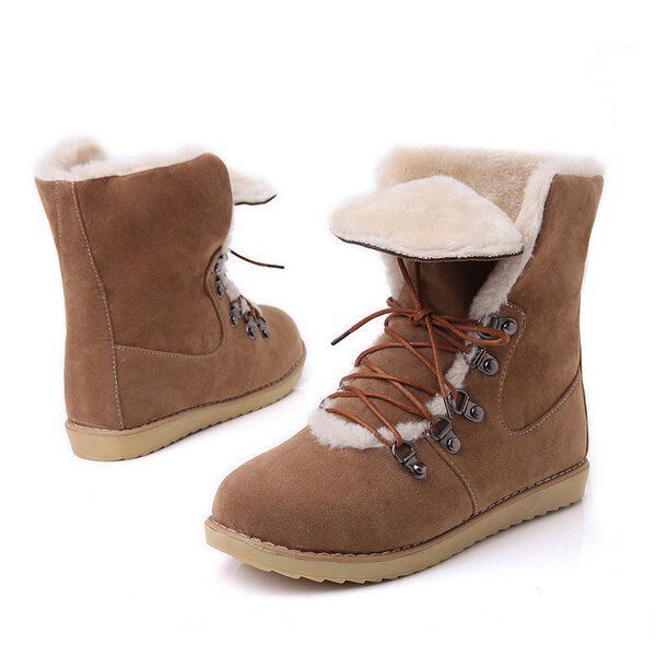 Grote Maat Winter Dames Platte Laarzen Warm Houden Casual Lace Up Snowboots