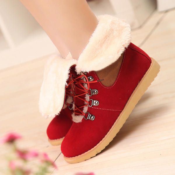 Grote Maat Winter Dames Platte Laarzen Warm Houden Casual Lace Up Snowboots