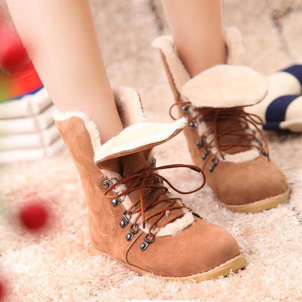 Grote Maat Winter Dames Platte Laarzen Warm Houden Casual Lace Up Snowboots