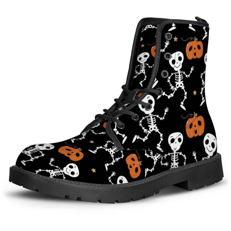 Halloween Dames Grappige Skelet Pompoen Afdrukken Zachte Rubberen Antislip Zool Martin Boots