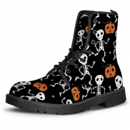 Halloween Dames Grappige Skelet Pompoen Afdrukken Zachte Rubberen Antislip Zool Martin Boots