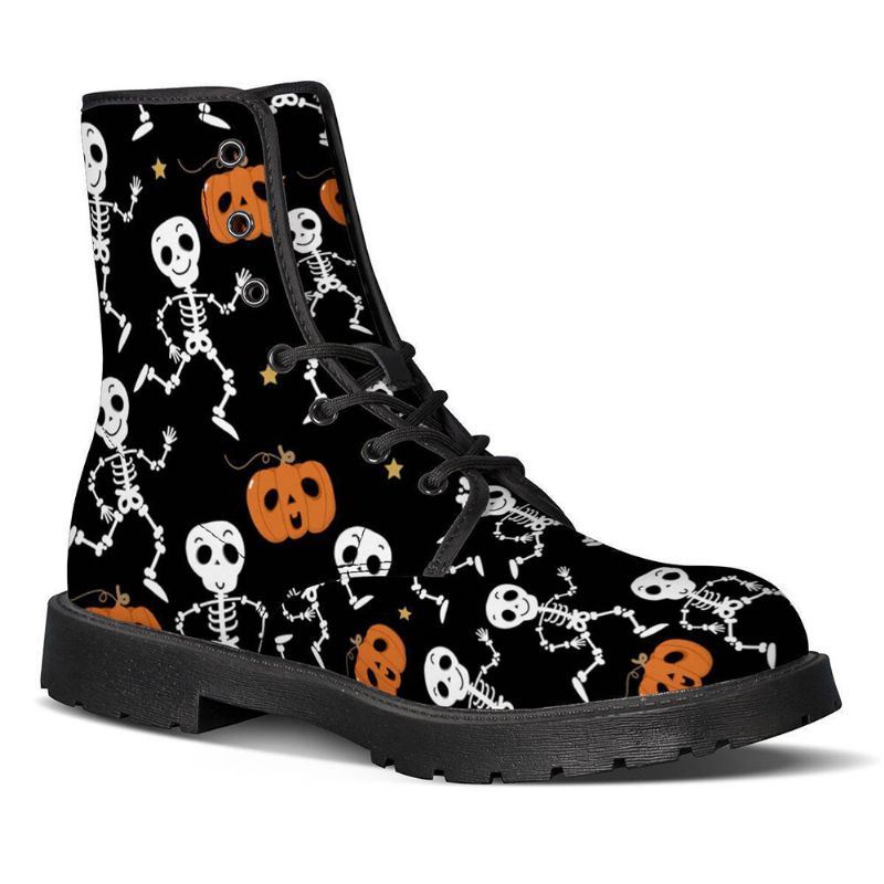 Halloween Dames Grappige Skelet Pompoen Afdrukken Zachte Rubberen Antislip Zool Martin Boots