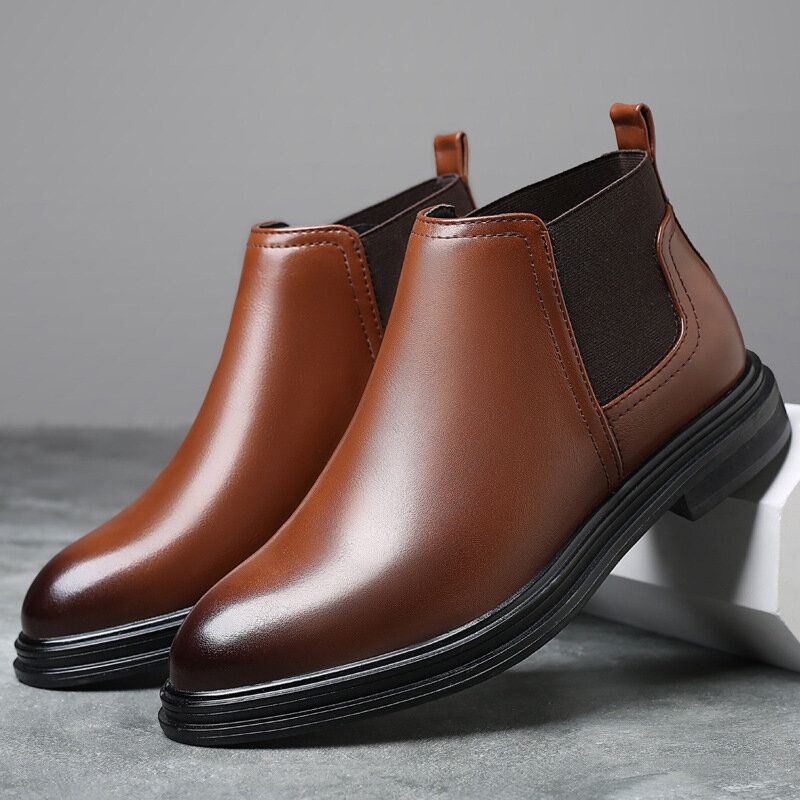 Heren Ademende Puntige Teen Zachte Zool Comfortabele Slip On Casual Chelsea Boots