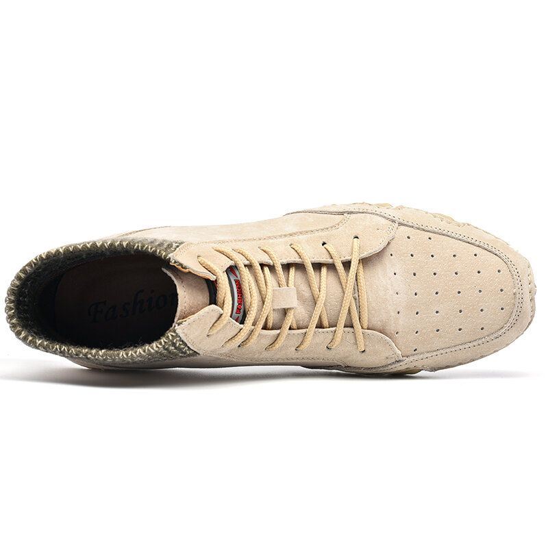 Heren Ademende Soft Lace Up Leren Sok Enkellaarsjes