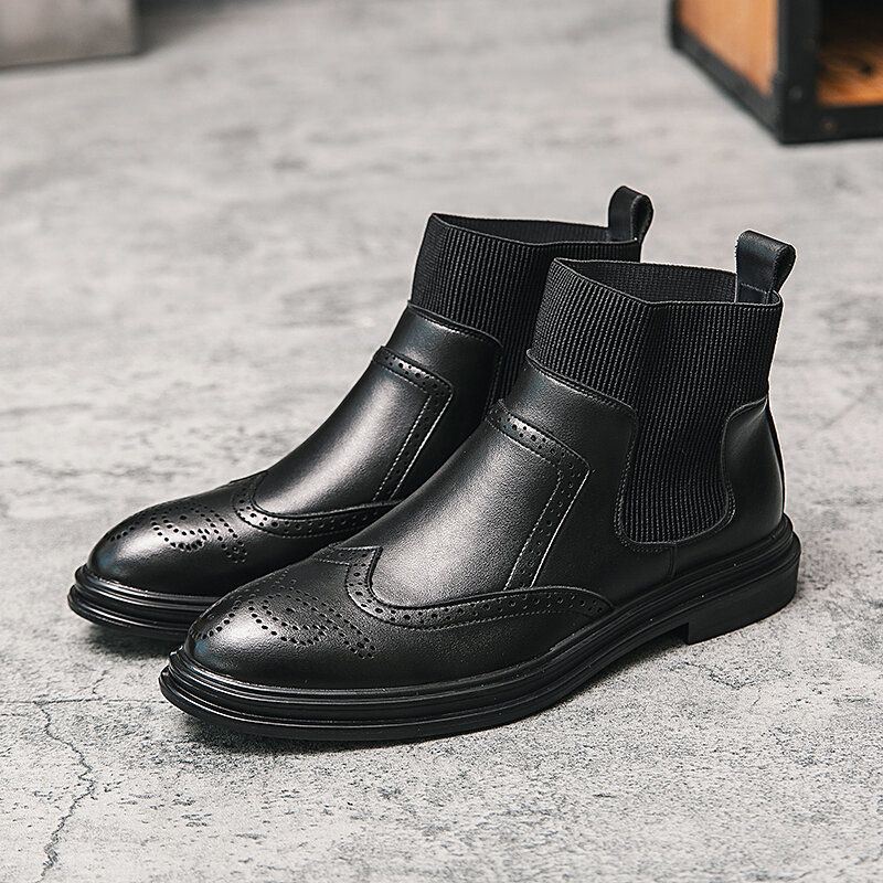 Heren Brogue Comfy Elastische Instap Chelsea Boots