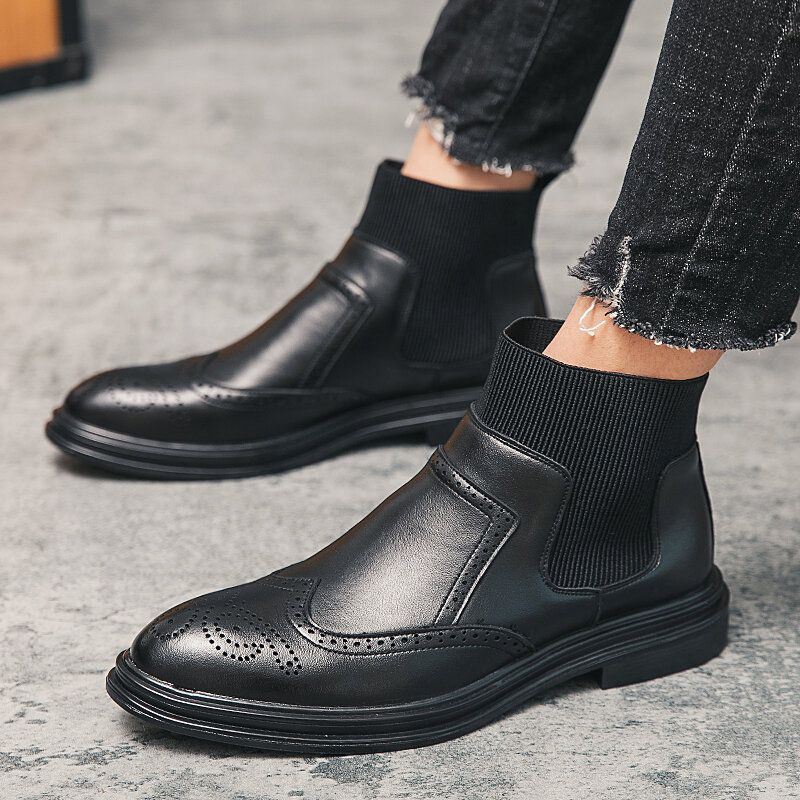 Heren Brogue Comfy Elastische Instap Chelsea Boots