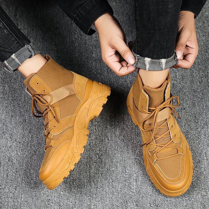 Heren Canvas Ademend Comfortabele Zachte Zool Korte Solid Lace Up Casual Martin Boots