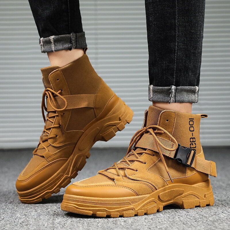 Heren Canvas Ademend Comfortabele Zachte Zool Korte Solid Lace Up Casual Martin Boots