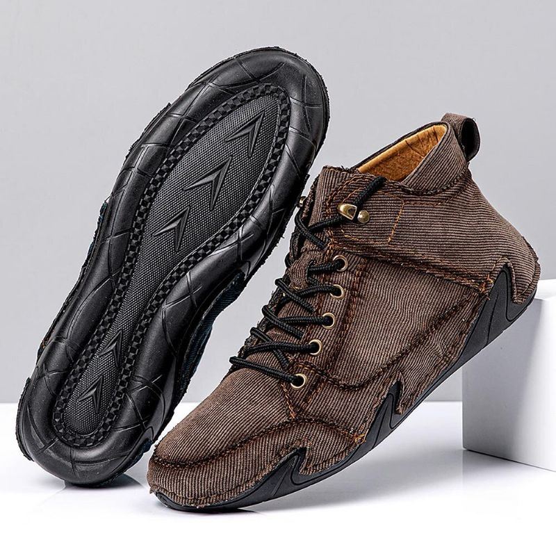 Heren Casual Soft Sole Comfy Lace-up Hand Genaaide Laarzen