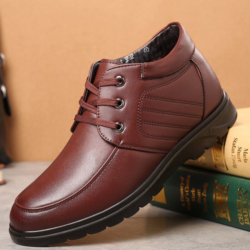 Heren Comfy Microfiber Leather Warm Gevoerde Lace Up Business Casual Boots