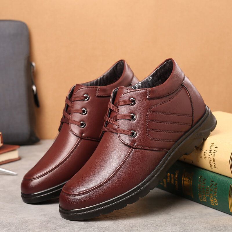 Heren Comfy Microfiber Leather Warm Gevoerde Lace Up Business Casual Boots