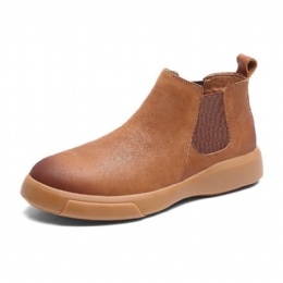 Heren Comfy Rundlederen Antislip Elastische Slip On Casual Chelsea Boots