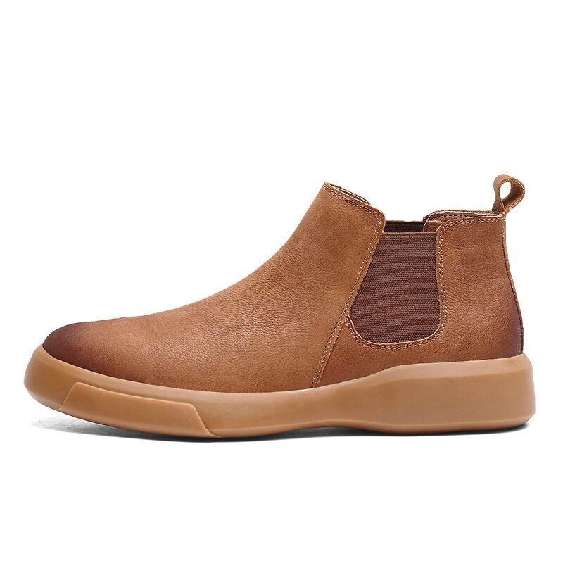 Heren Comfy Rundlederen Antislip Elastische Slip On Casual Chelsea Boots