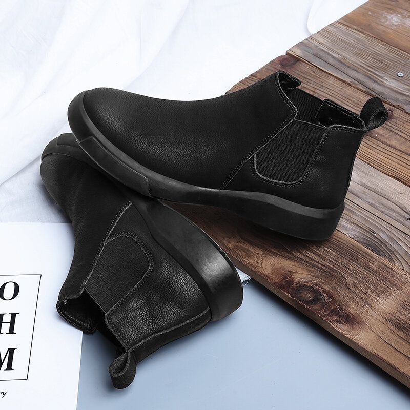 Heren Comfy Rundlederen Antislip Elastische Slip On Casual Chelsea Boots