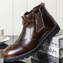 Heren Echt Leer Slip-on Antislip Plus Fluwelen Warme Chelsea Boots Martin Boots