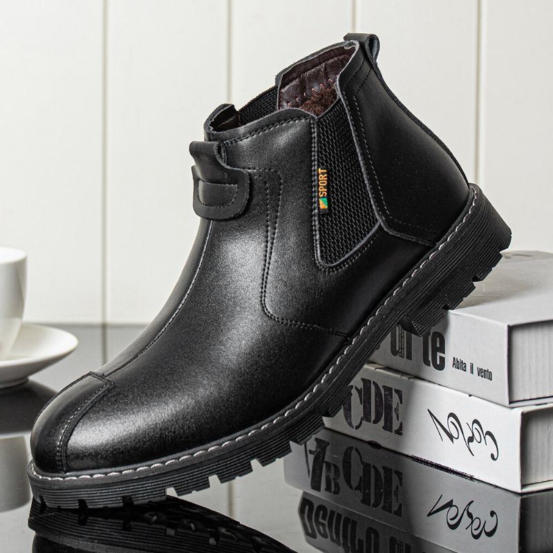 Heren Echt Leer Slip-on Antislip Plus Fluwelen Warme Chelsea Boots Martin Boots